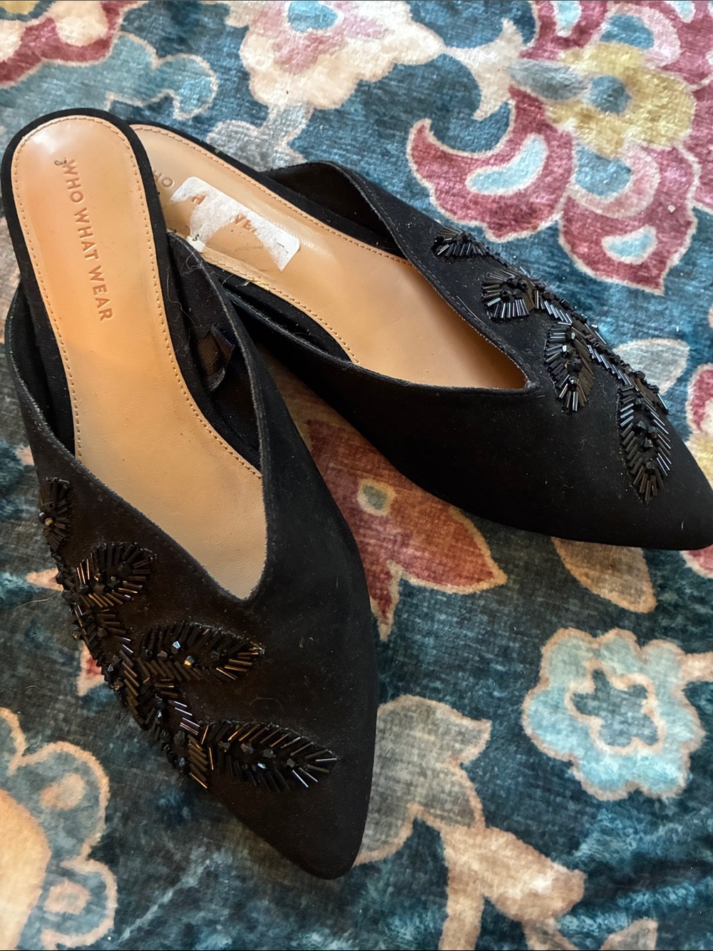 Who What Wear Black Beaded Pointed Mules Slip-On 8.5